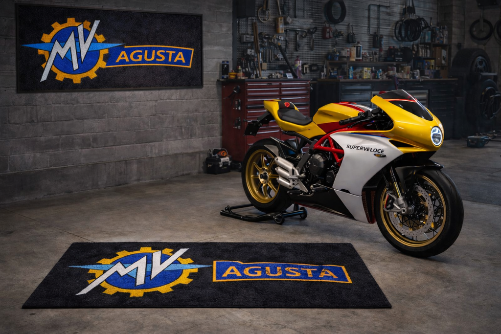 MV AGUSTA Motorcycle Garage Floor Mat 32x87 Inches Premium Showroom Rug