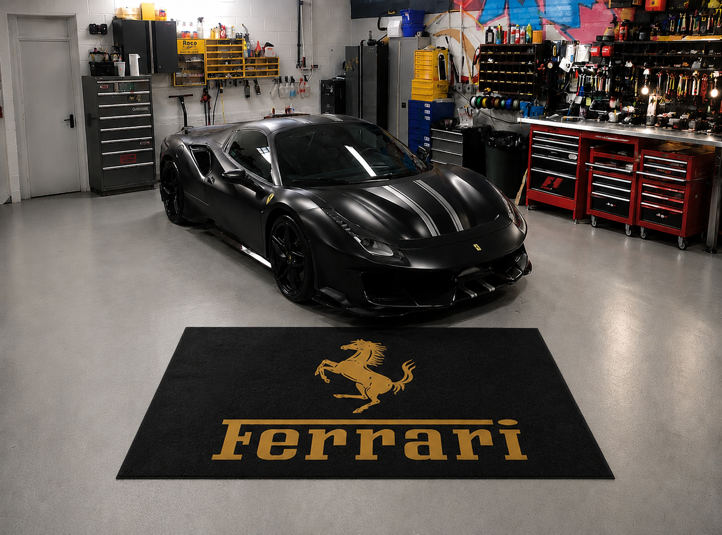 Ferrari Garage Floor Mat 5x7 FT (60x87 Inches) Showroom Rug