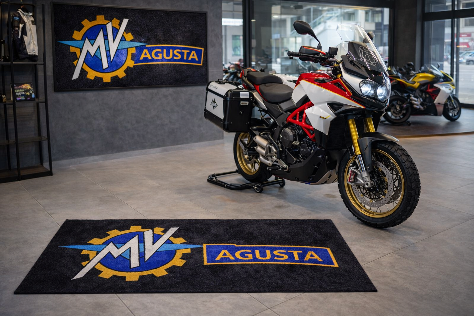 MV AGUSTA Motorcycle Garage Floor Mat 32x87 Inches Premium Showroom Rug