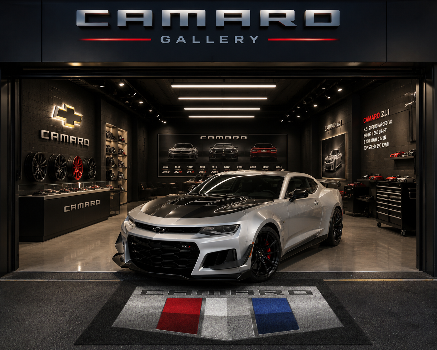 Camaro Garage Floor Mat 5x7 FT (60x87 Inches) Showroom Rug