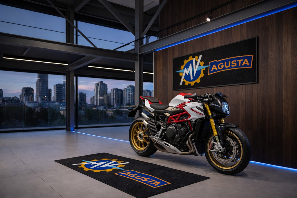 MV AGUSTA Motorcycle Garage Floor Mat 32x87 Inches Premium Showroom Rug