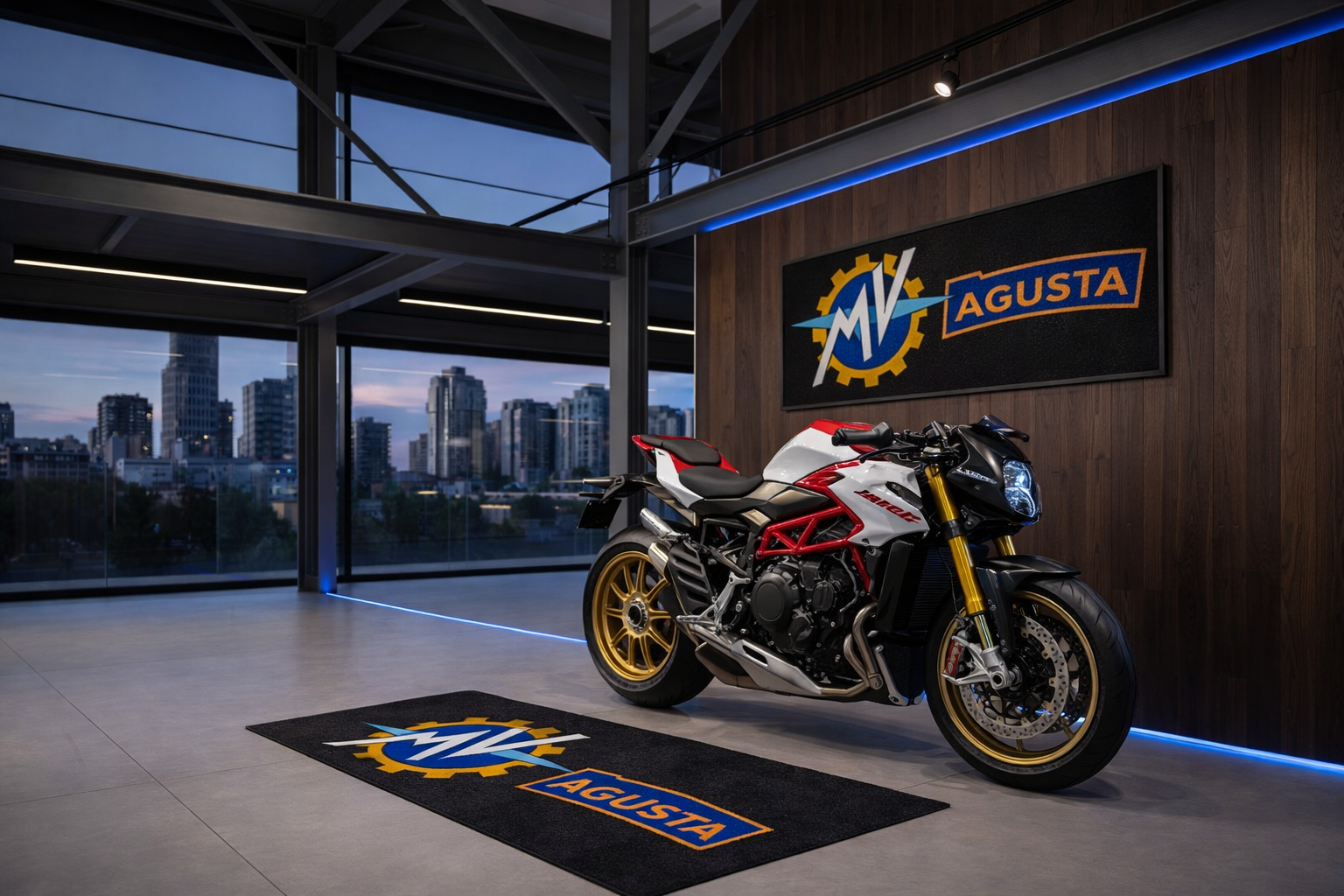 MV AGUSTA Motorcycle Garage Floor Mat 32x87 Inches Premium Showroom Rug