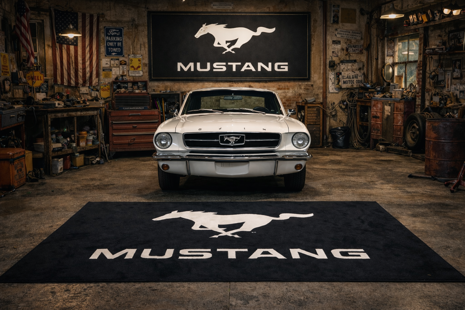 Mustang Garage Floor Mat 5x7 FT (60x87 Inches) Showroom Rug