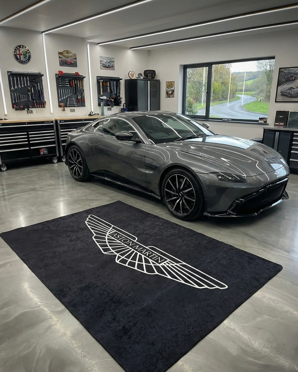 Aston Martin Garage Floor Mat 5x7 FT (60x87 Inches) Showroom Rug