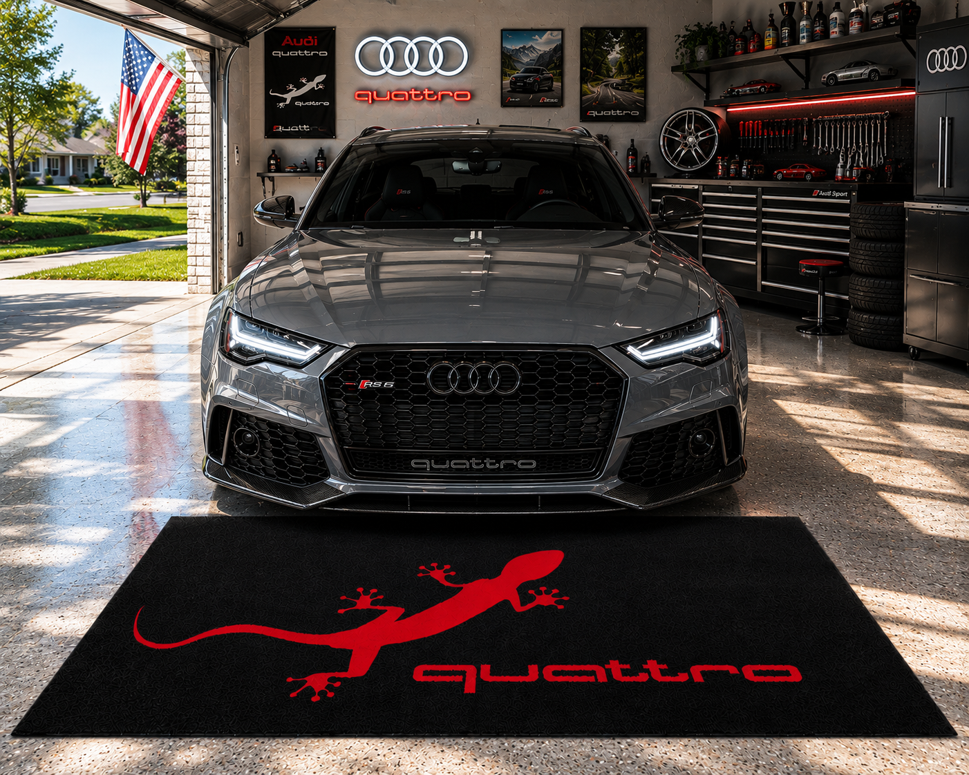 Audi Quattro Garage Floor Mat – Premium Parking Mat 60x87 Inches