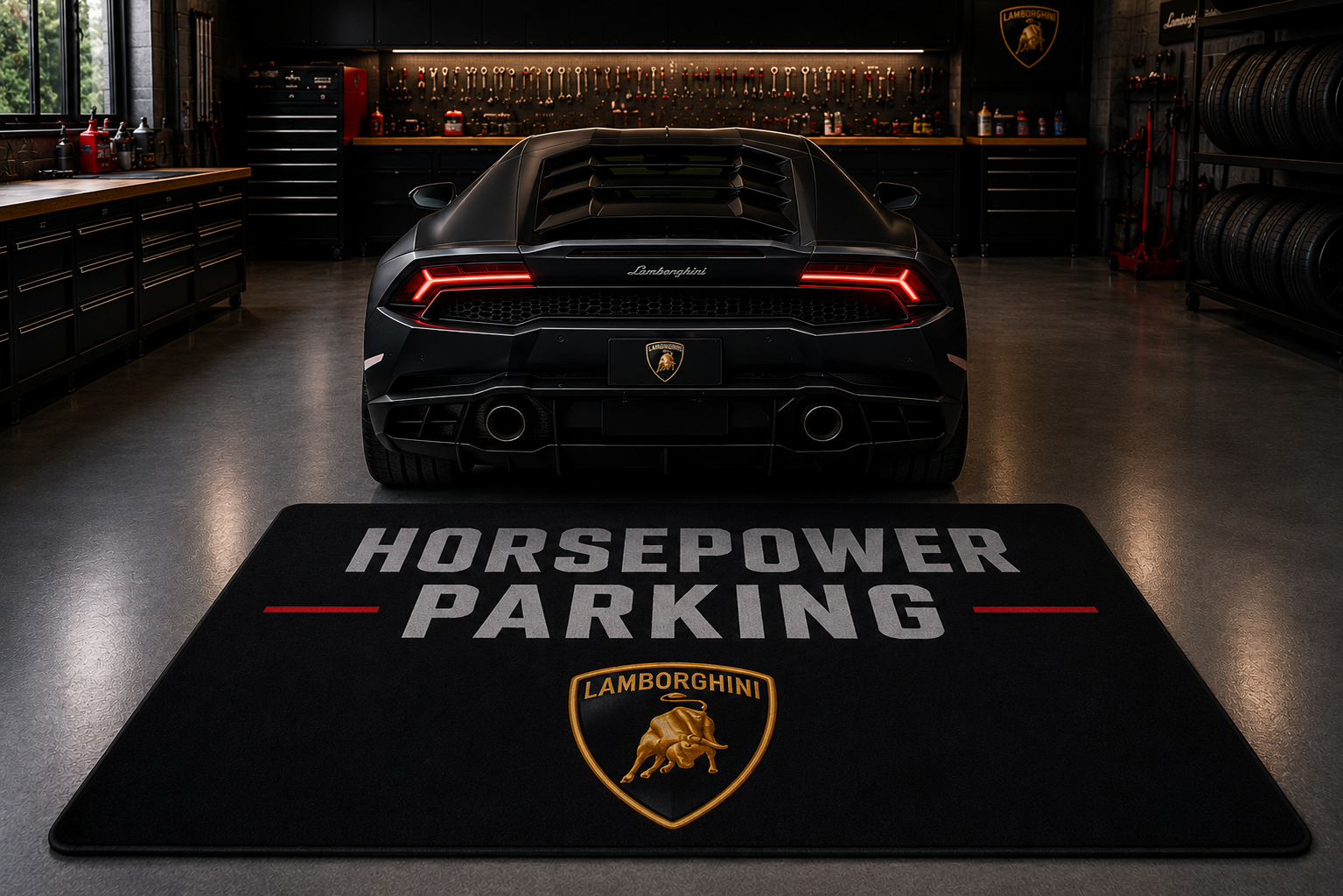 HorsePower Parking Garage Floor Mat Porsche Ferrari Lamborghini 60 x 87 Inches