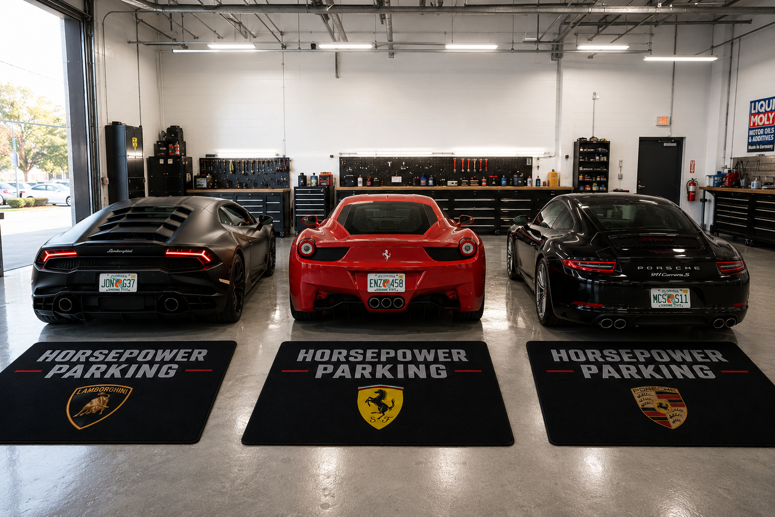 HorsePower Parking Garage Floor Mat Porsche Ferrari Lamborghini 60 x 87 Inches