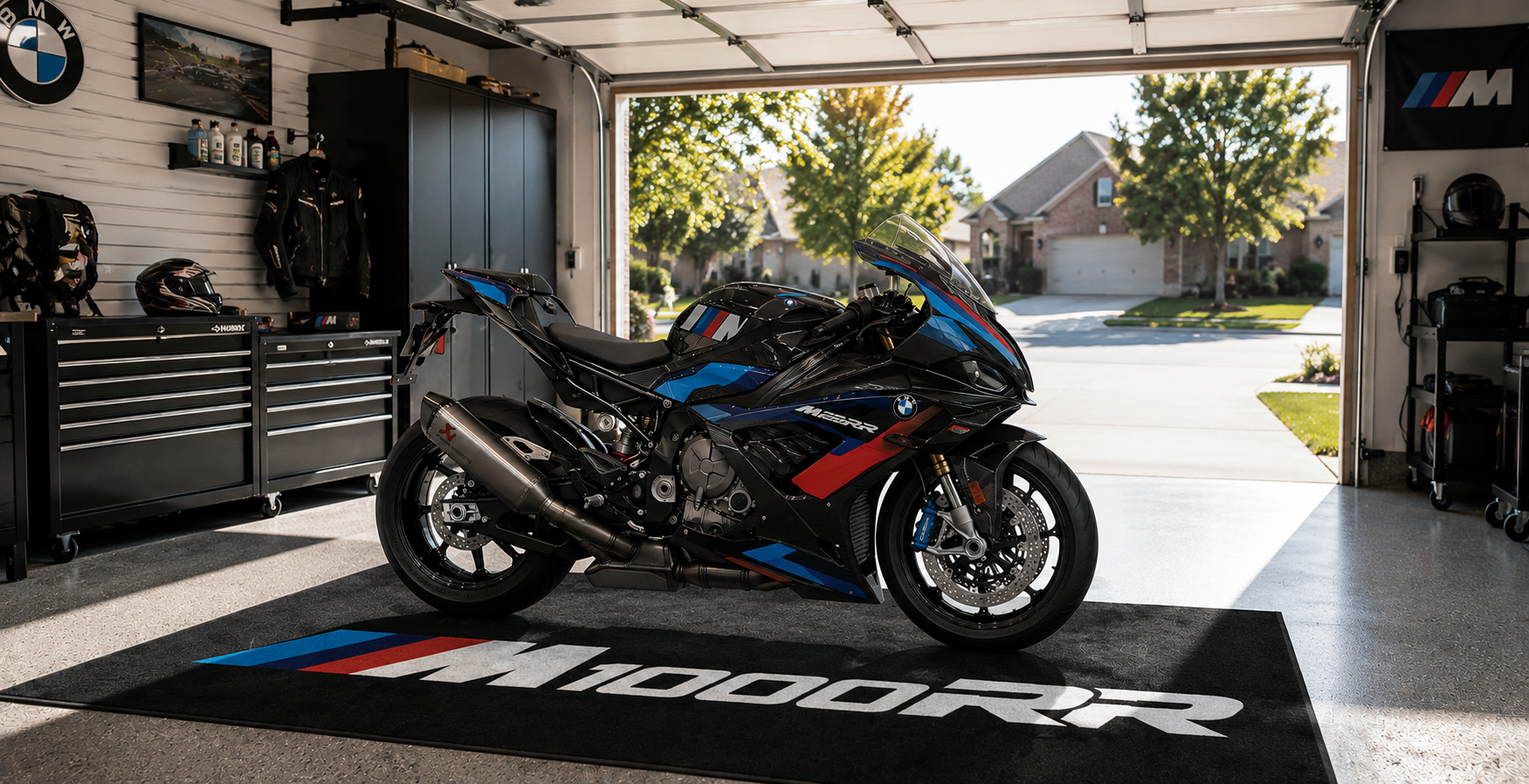 BMW M1000RR Motorcycle Garage Mat – Premium 32x87 Inch Parking Floor Mat