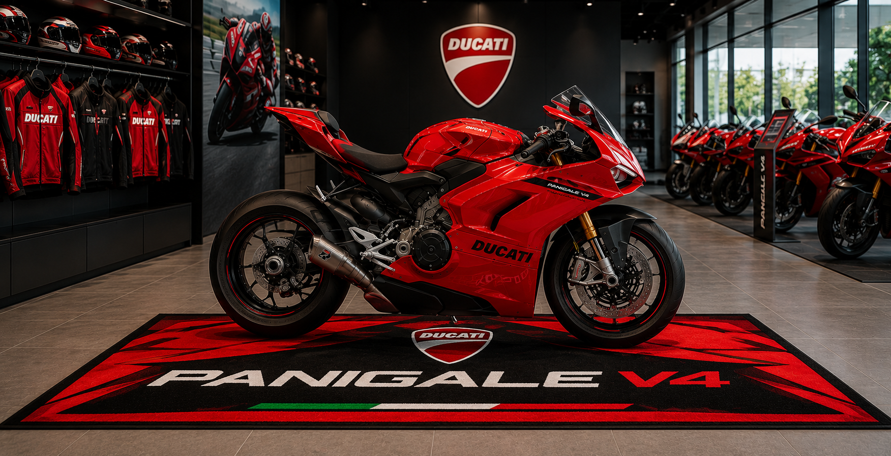 Ducati Panigale V4 Motorcycle Garage Mat – Premium 32x87 Inch Parking Floor Mat