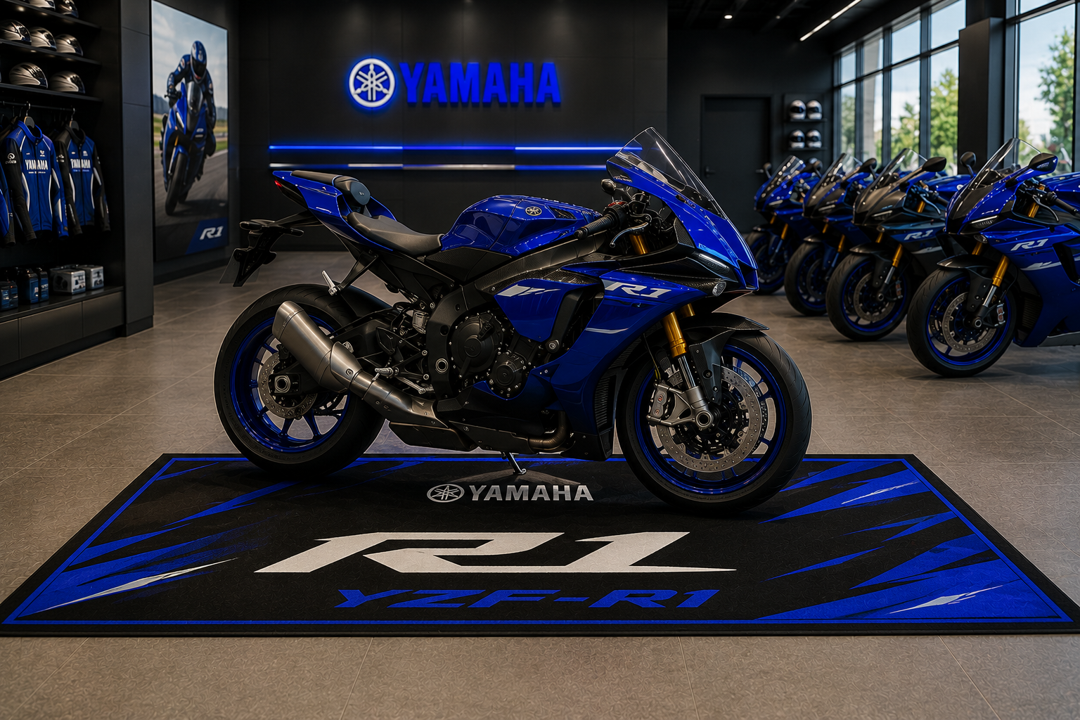 Yamaha YZF-R1 Motorcycle Garage Mat – Premium 32x87 Inch Parking Floor Mat