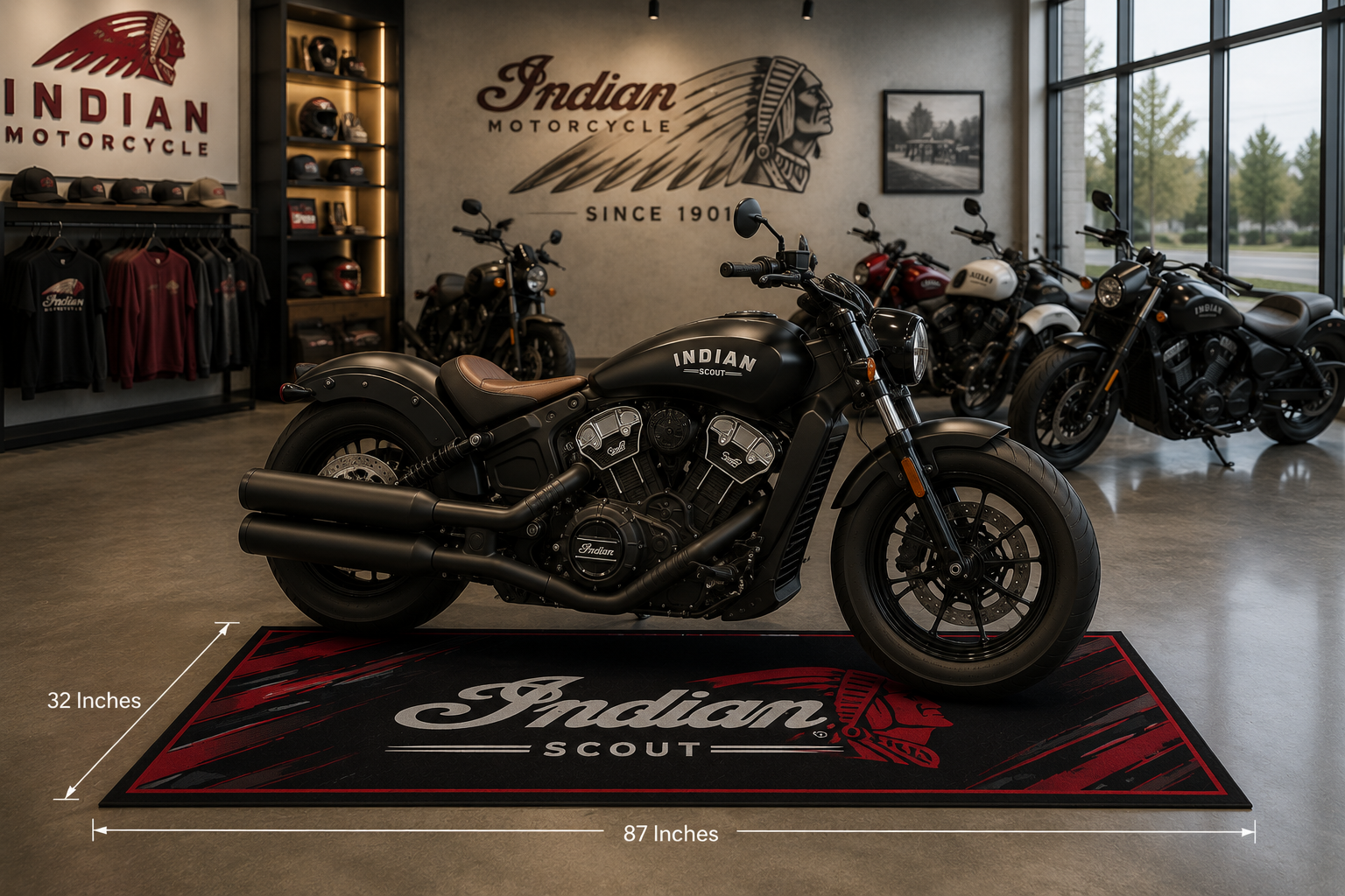 Indian Scout Motorcycle Garage Mat – Premium 32x87 Inch Parking Floor Mat