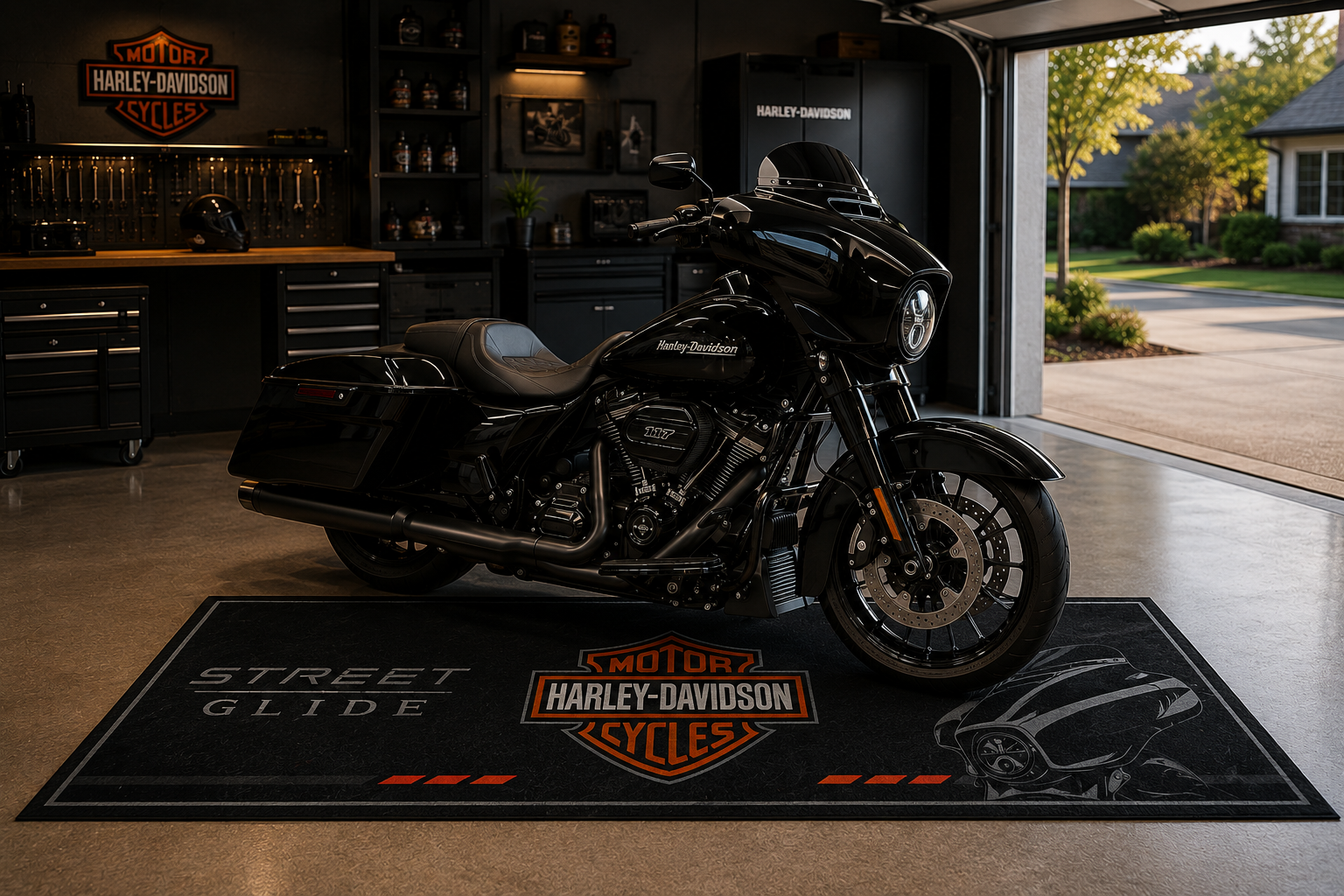Harley Davidson Streed Glide Motorcycle Garage Mat – Premium 32x87 Inch Parking Floor Mat