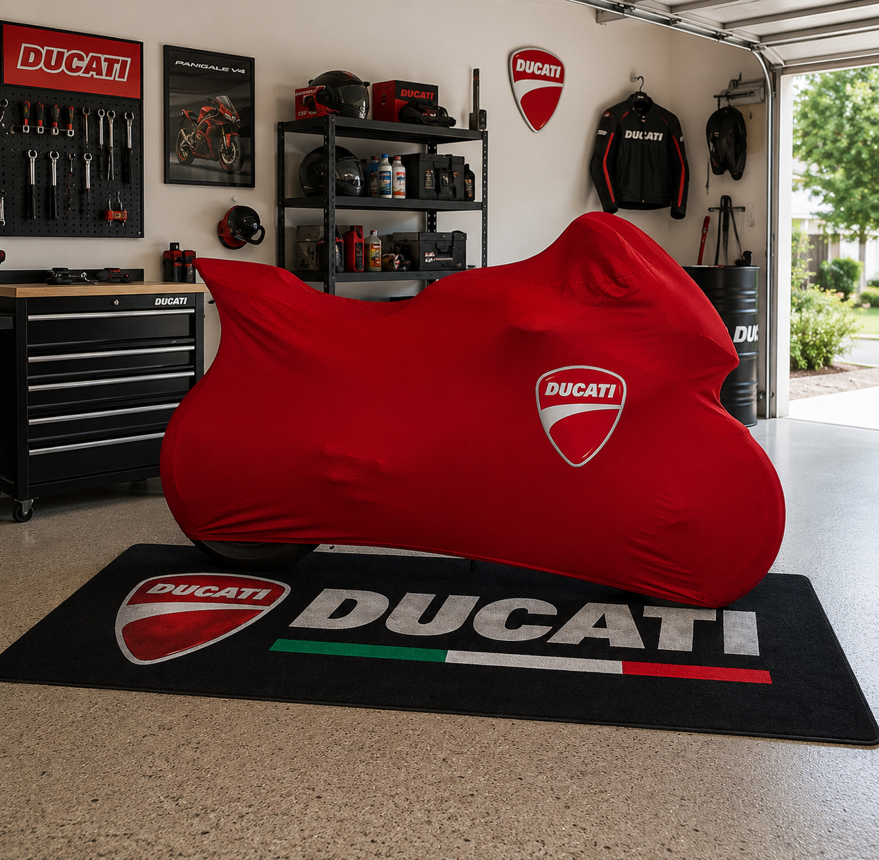 Ducati Motorcycle Rug & Cover BUNDLE – Choose Indoor or Outdoor Cover