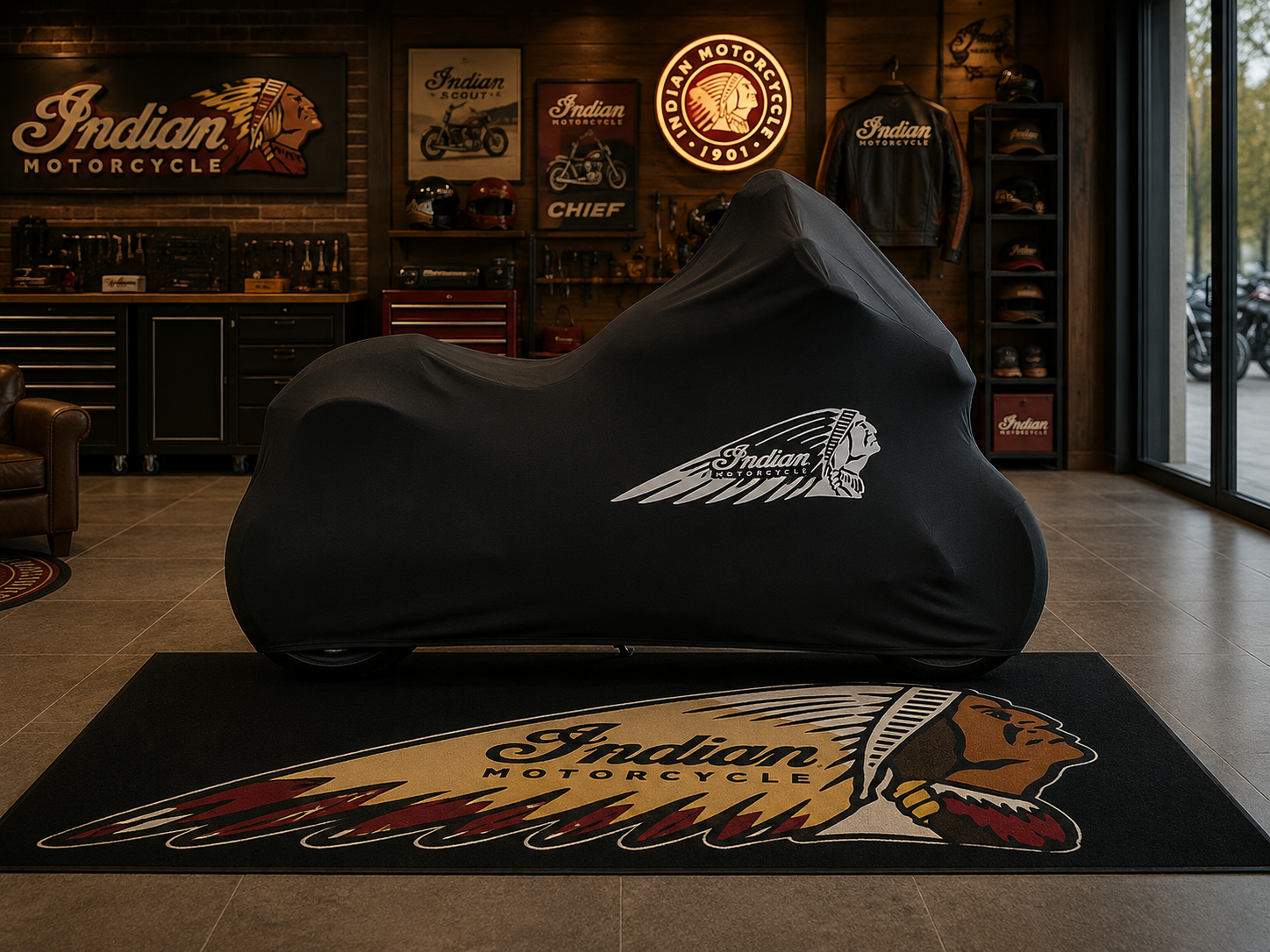 INDIAN Motorcycle Rug & Cover BUNDLE – Choose Indoor or Outdoor Cover