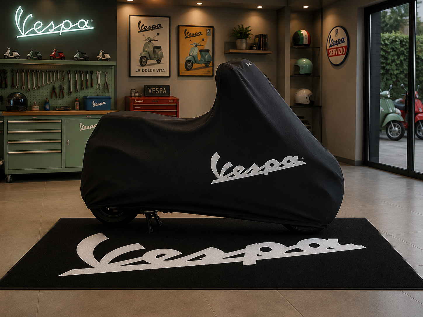 Vespa Motorcycle Rug & Cover BUNDLE – Choose Indoor or Outdoor Cover