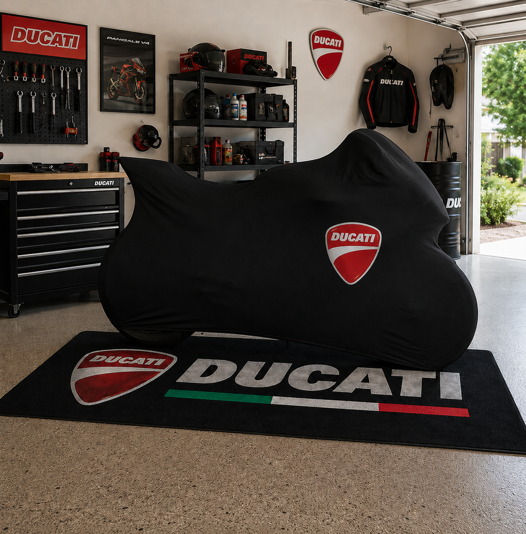 Ducati Motorcycle Rug & Cover BUNDLE – Choose Indoor or Outdoor Cover