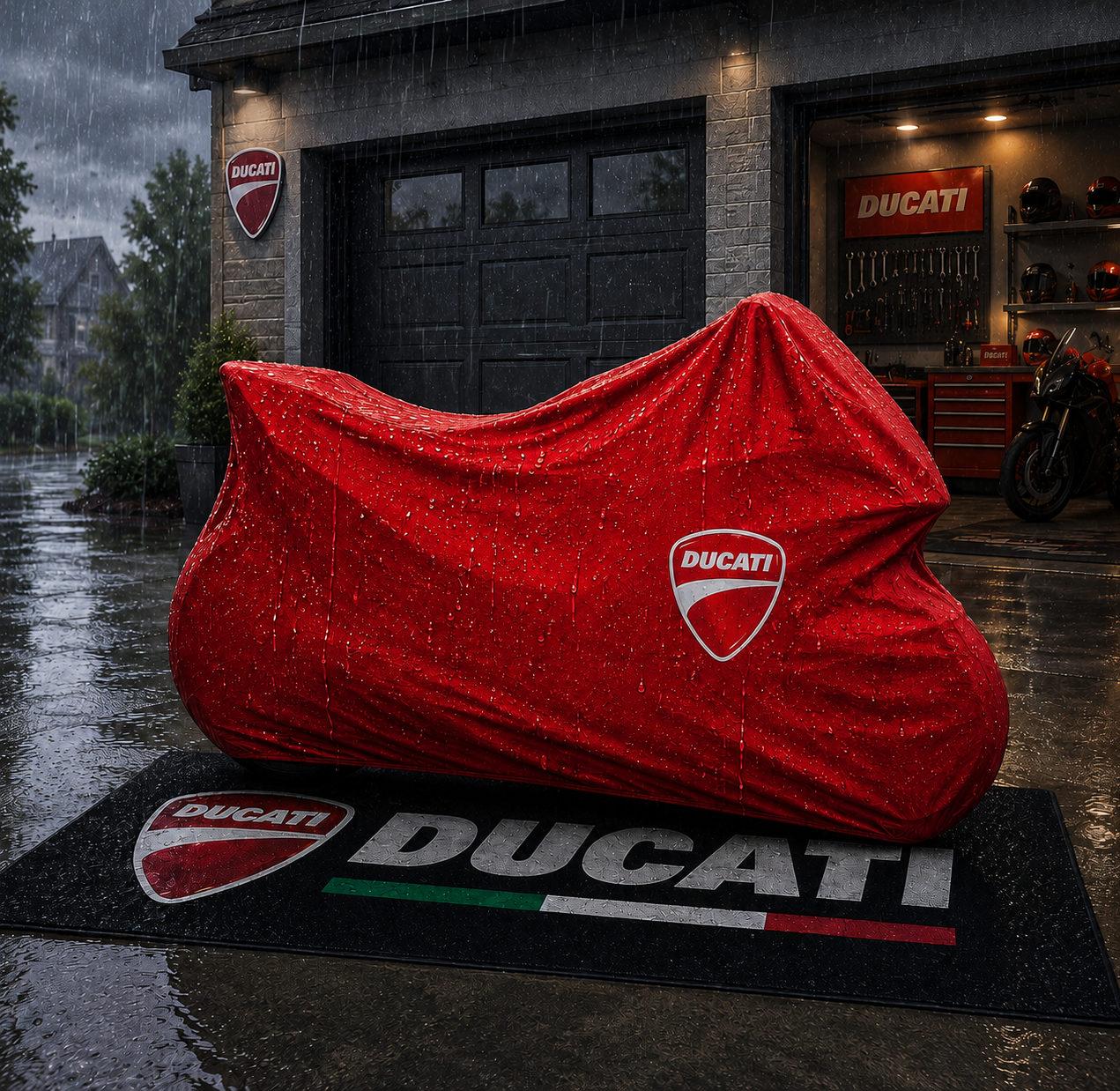 Ducati Motorcycle Rug & Cover BUNDLE – Choose Indoor or Outdoor Cover