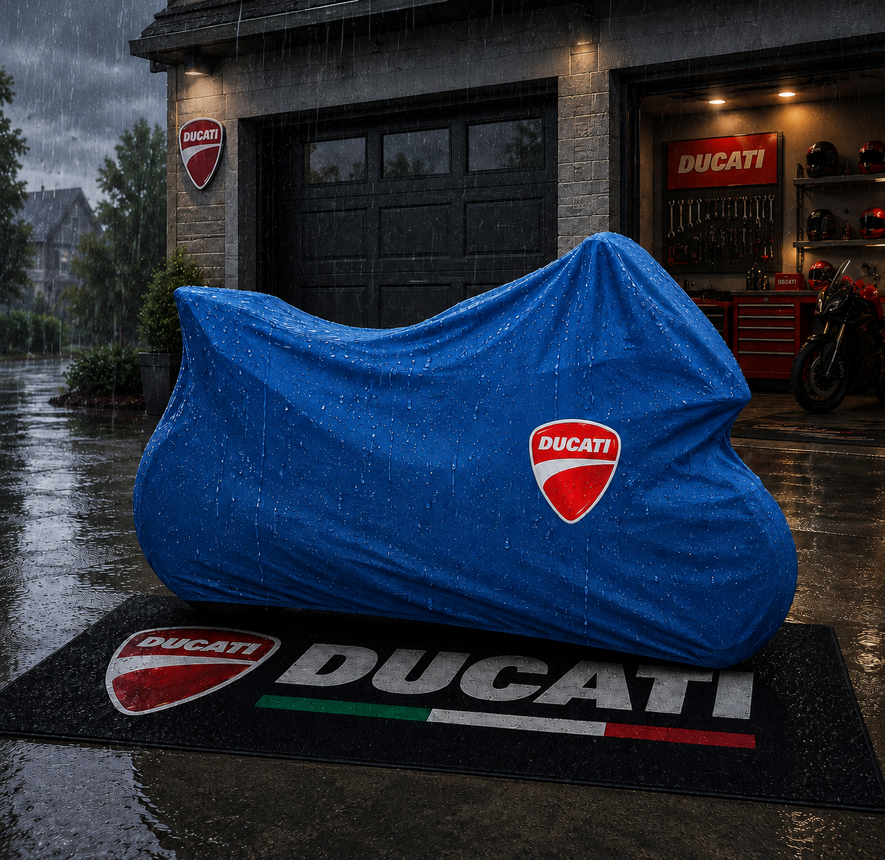 Ducati Motorcycle Rug & Cover BUNDLE – Choose Indoor or Outdoor Cover