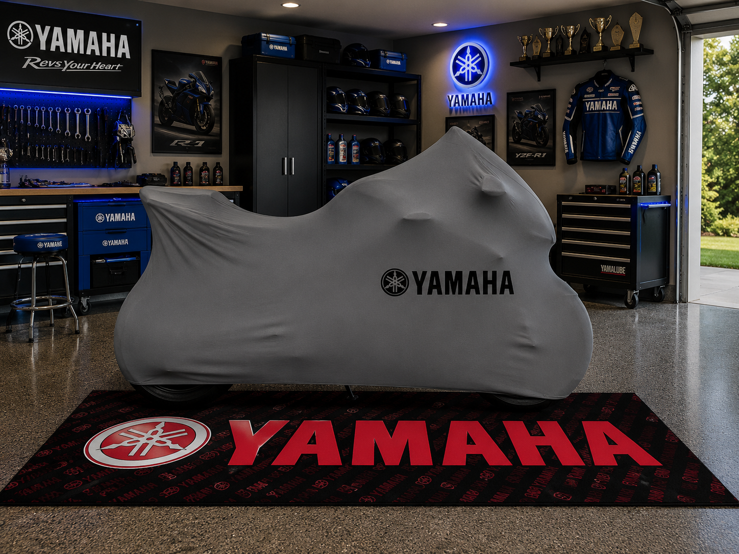 YAMAHA Motorcycle Rug & Cover BUNDLE – Choose Indoor or Outdoor Cover