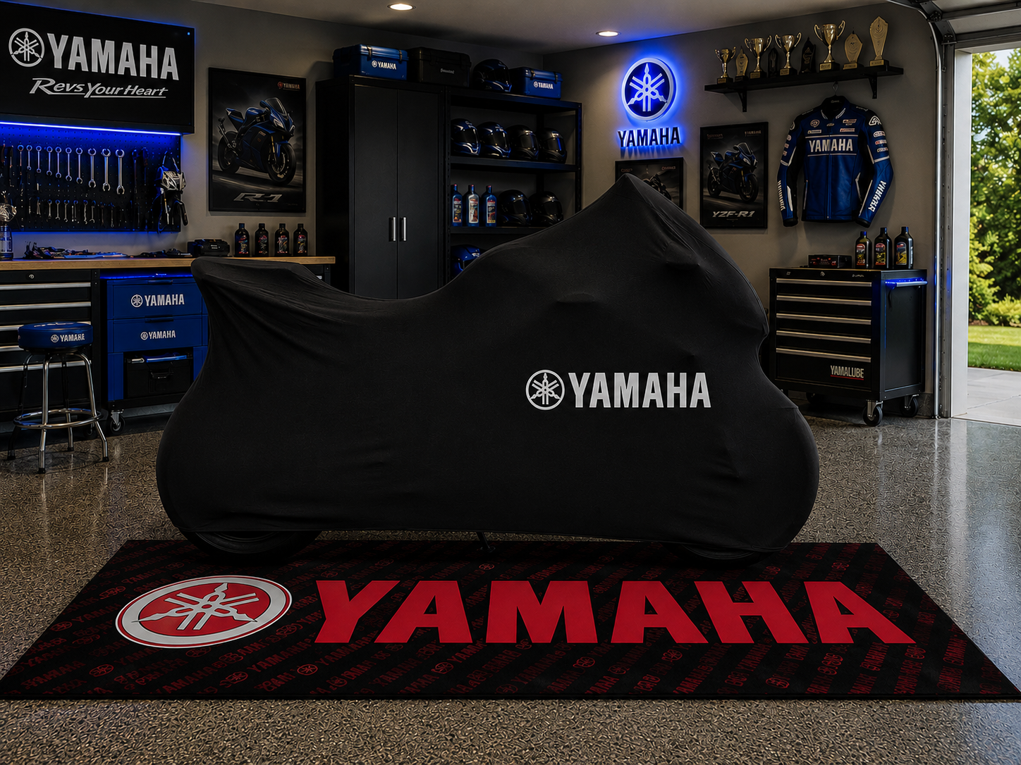 YAMAHA Motorcycle Rug & Cover BUNDLE – Choose Indoor or Outdoor Cover