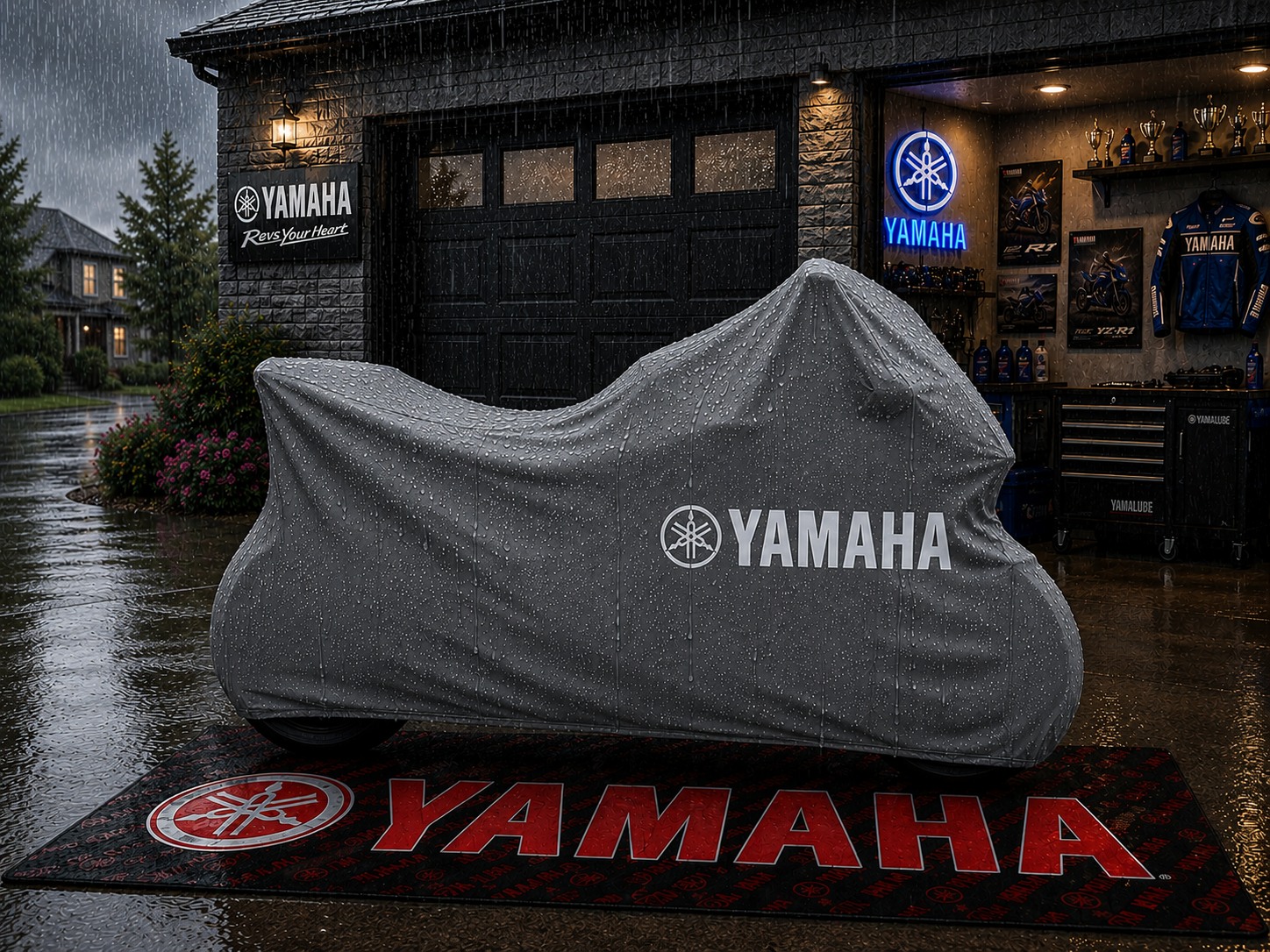 YAMAHA Motorcycle Rug & Cover BUNDLE – Choose Indoor or Outdoor Cover