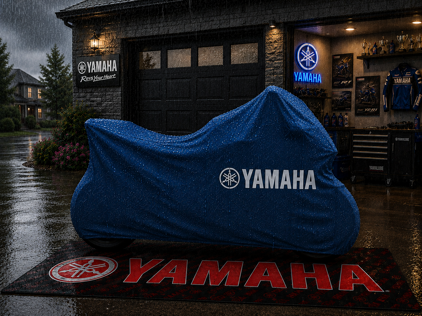 YAMAHA Motorcycle Rug & Cover BUNDLE – Choose Indoor or Outdoor Cover