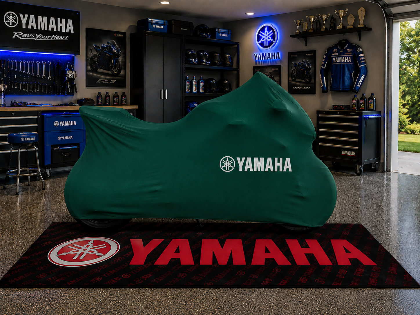 YAMAHA Motorcycle Rug & Cover BUNDLE – Choose Indoor or Outdoor Cover
