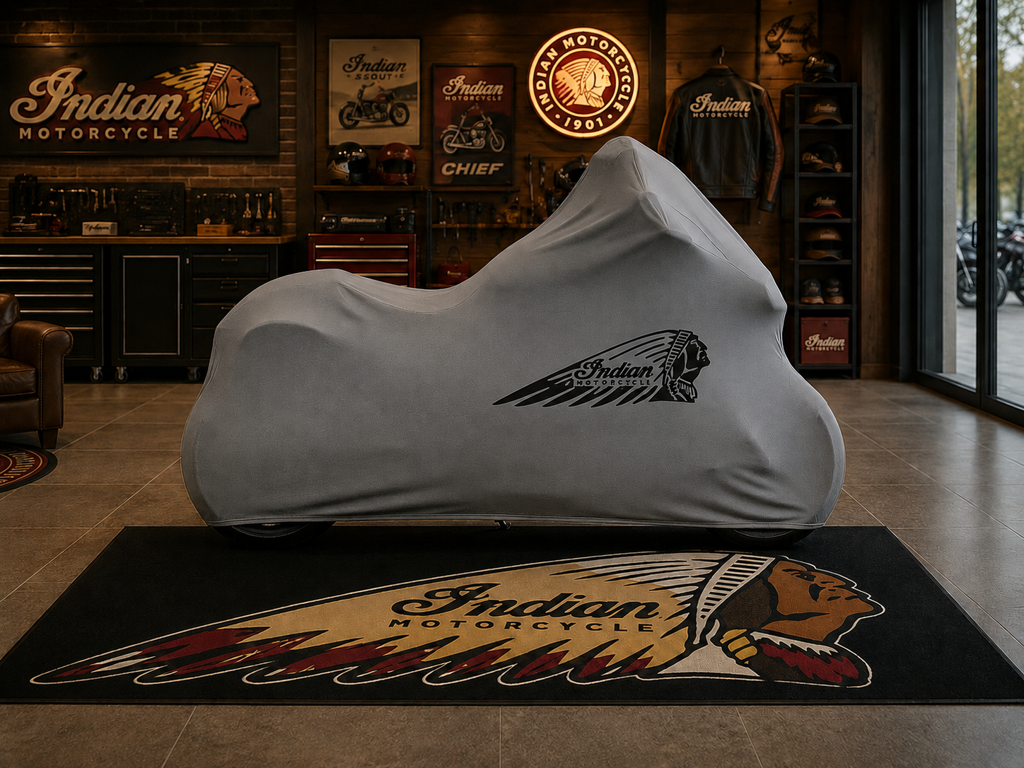 INDIAN Motorcycle Rug & Cover BUNDLE – Choose Indoor or Outdoor Cover