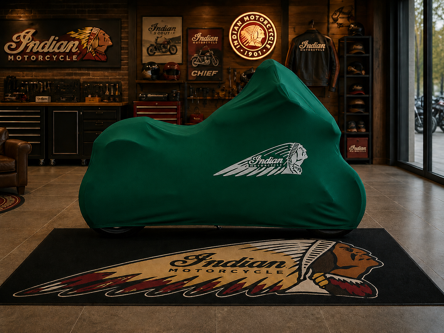 INDIAN Motorcycle Rug & Cover BUNDLE – Choose Indoor or Outdoor Cover