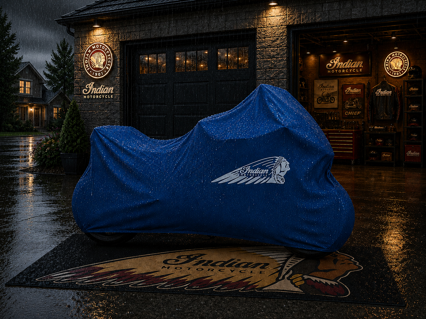INDIAN Motorcycle Rug & Cover BUNDLE – Choose Indoor or Outdoor Cover