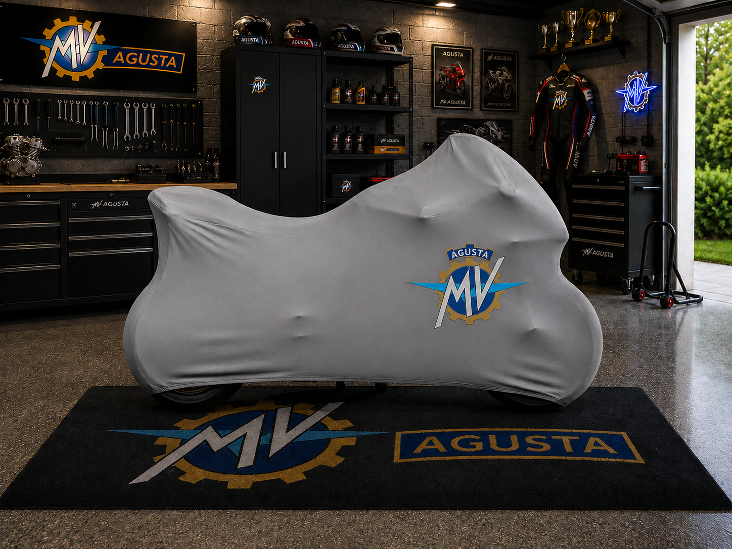 MV AGUSTA Motorcycle Rug & Cover BUNDLE – Choose Indoor or Outdoor Cover