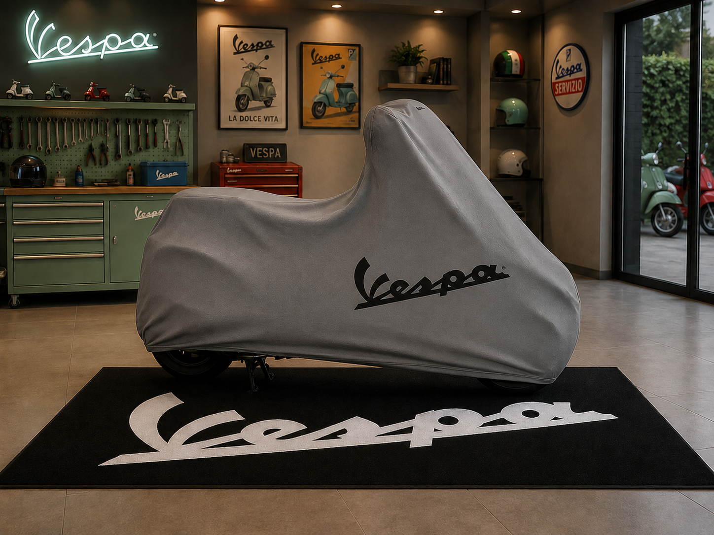 Vespa Motorcycle Rug & Cover BUNDLE – Choose Indoor or Outdoor Cover