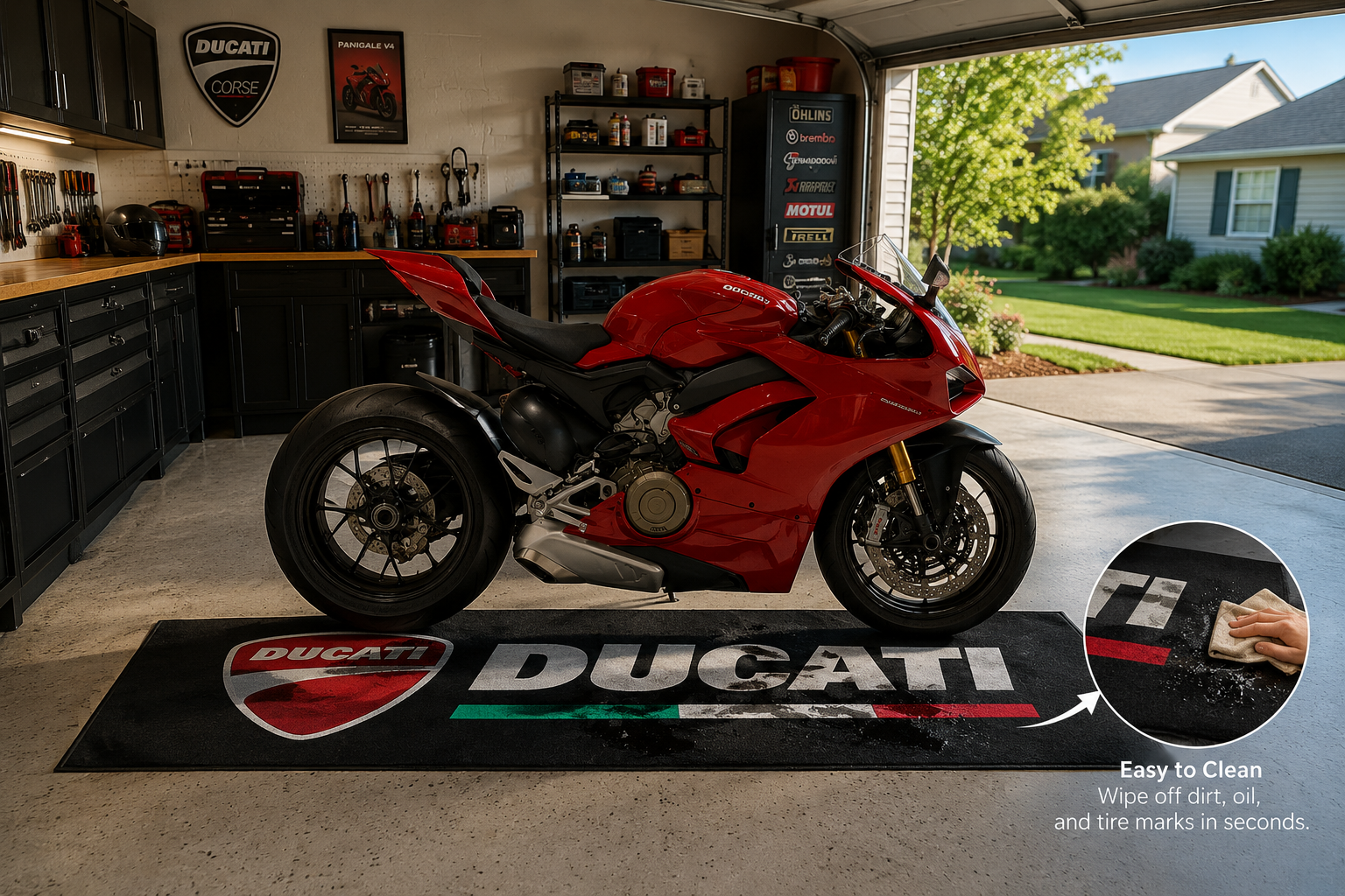 Ducati Motorcycle Garage Mat – Premium 32x87 Inch Parking Floor Mat