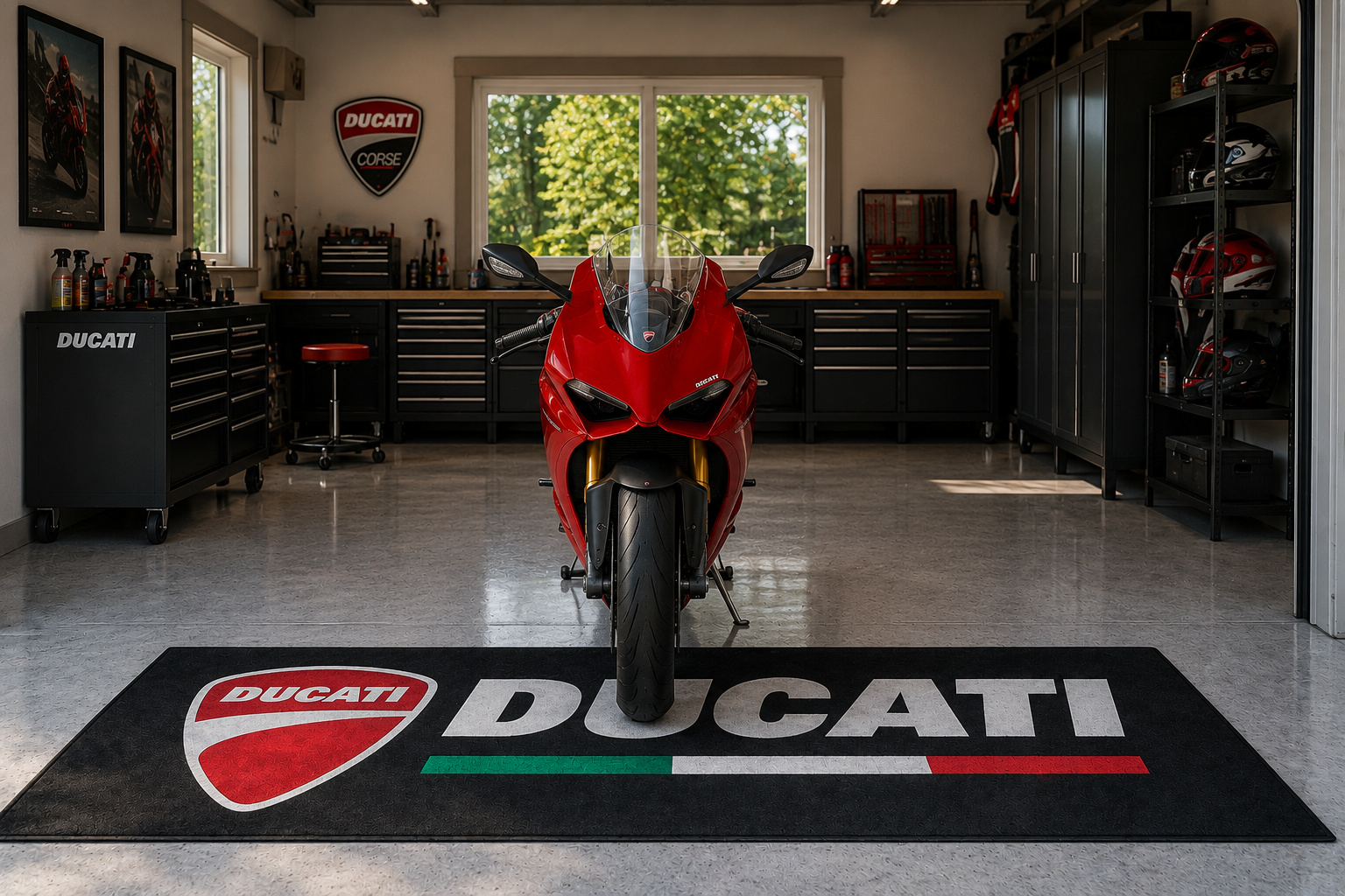Ducati Motorcycle Garage Mat – Premium 32x87 Inch Parking Floor Mat