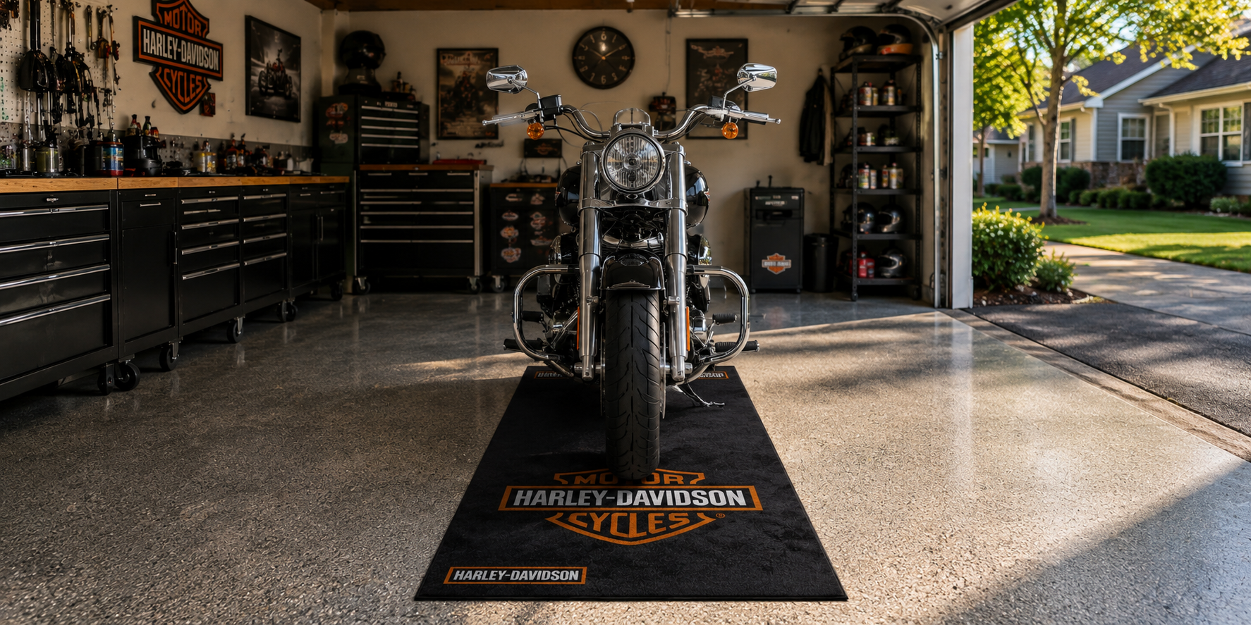 Harley Davidson Motorcycle Garage Mat – Premium 32x87 Inch Parking Floor Mat