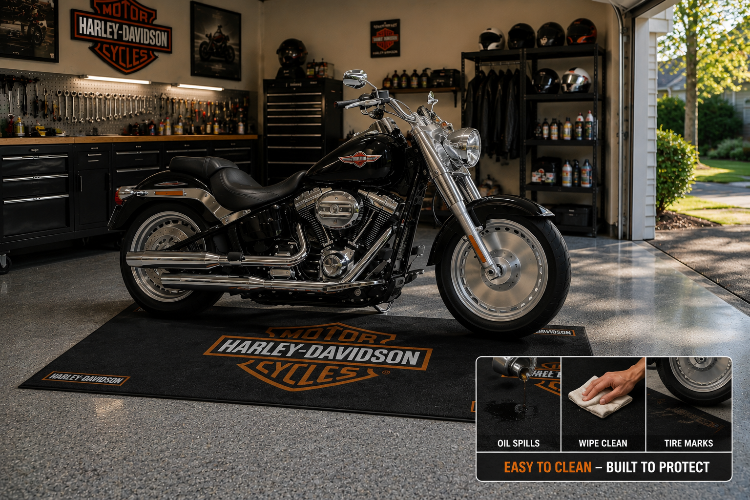 Harley Davidson Motorcycle Garage Mat – Premium 32x87 Inch Parking Floor Mat