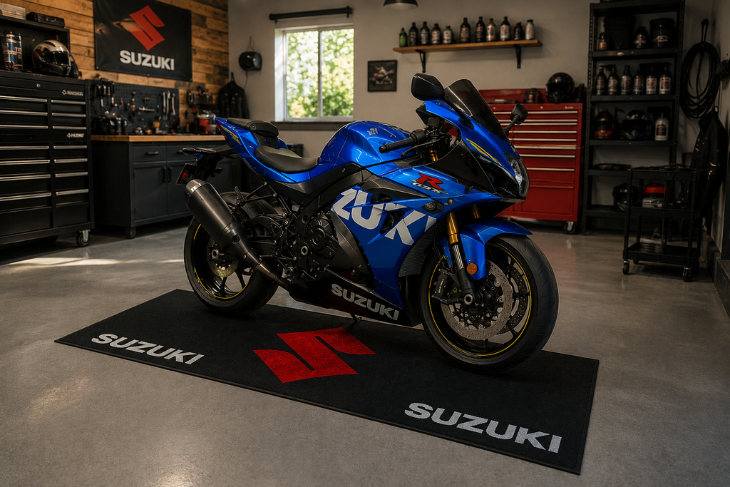 Suzuki Motorcycle Garage Mat – Premium 32x87 Inch Parking Floor Mat
