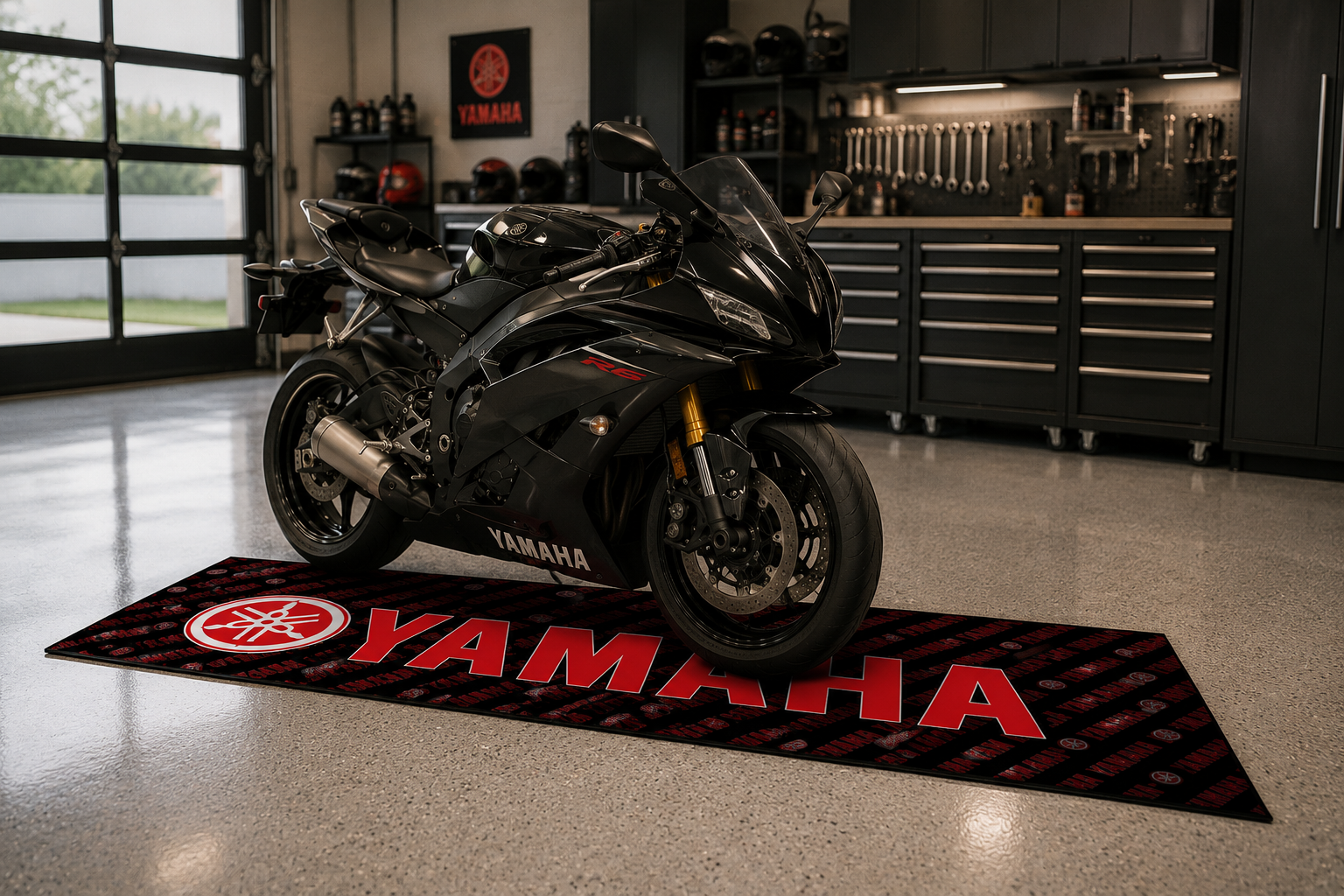 Yamaha Motorcycle Garage Mat – Premium 32x87 Inch Parking Floor Mat