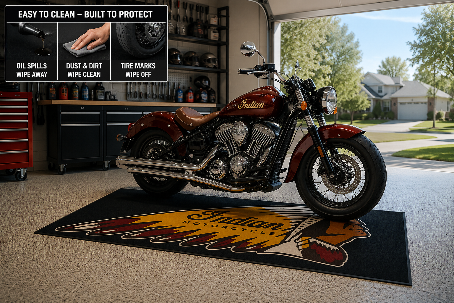 Indian Motorcycle Garage Mat – Premium 32x87 Inch Parking Floor Mat