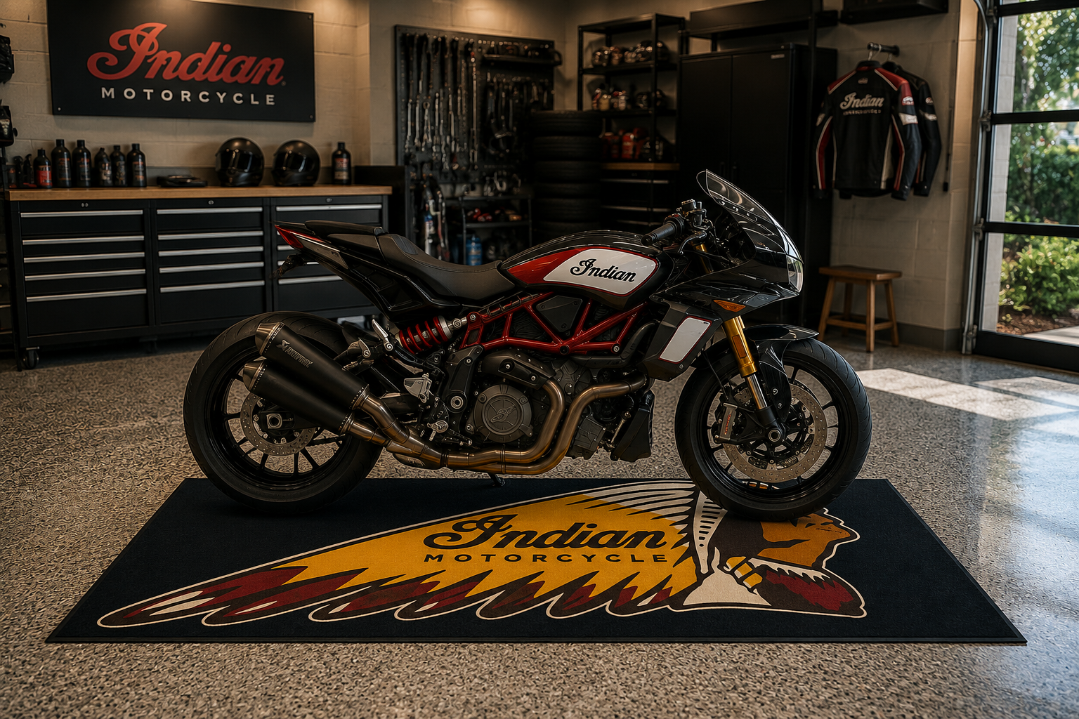 Indian Motorcycle Garage Mat – Premium 32x87 Inch Parking Floor Mat