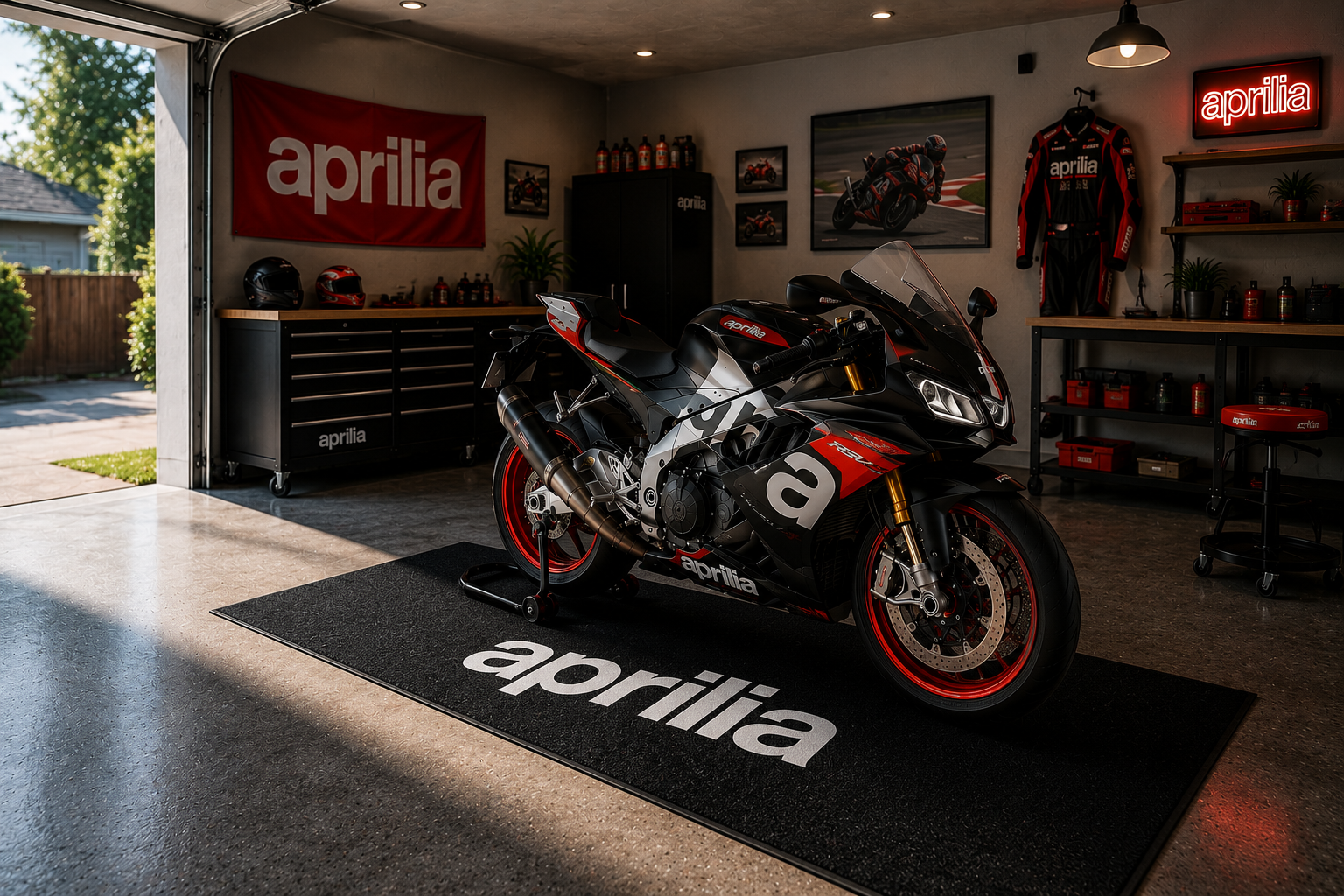 Aprilia Motorcycle Garage Mat – Premium 32x87 Inch Parking Floor Mat