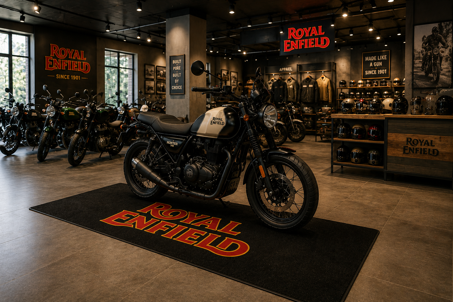 Royal Enfield Motorcycle Garage Mat – Premium 32x87 Inch Parking Floor Mat