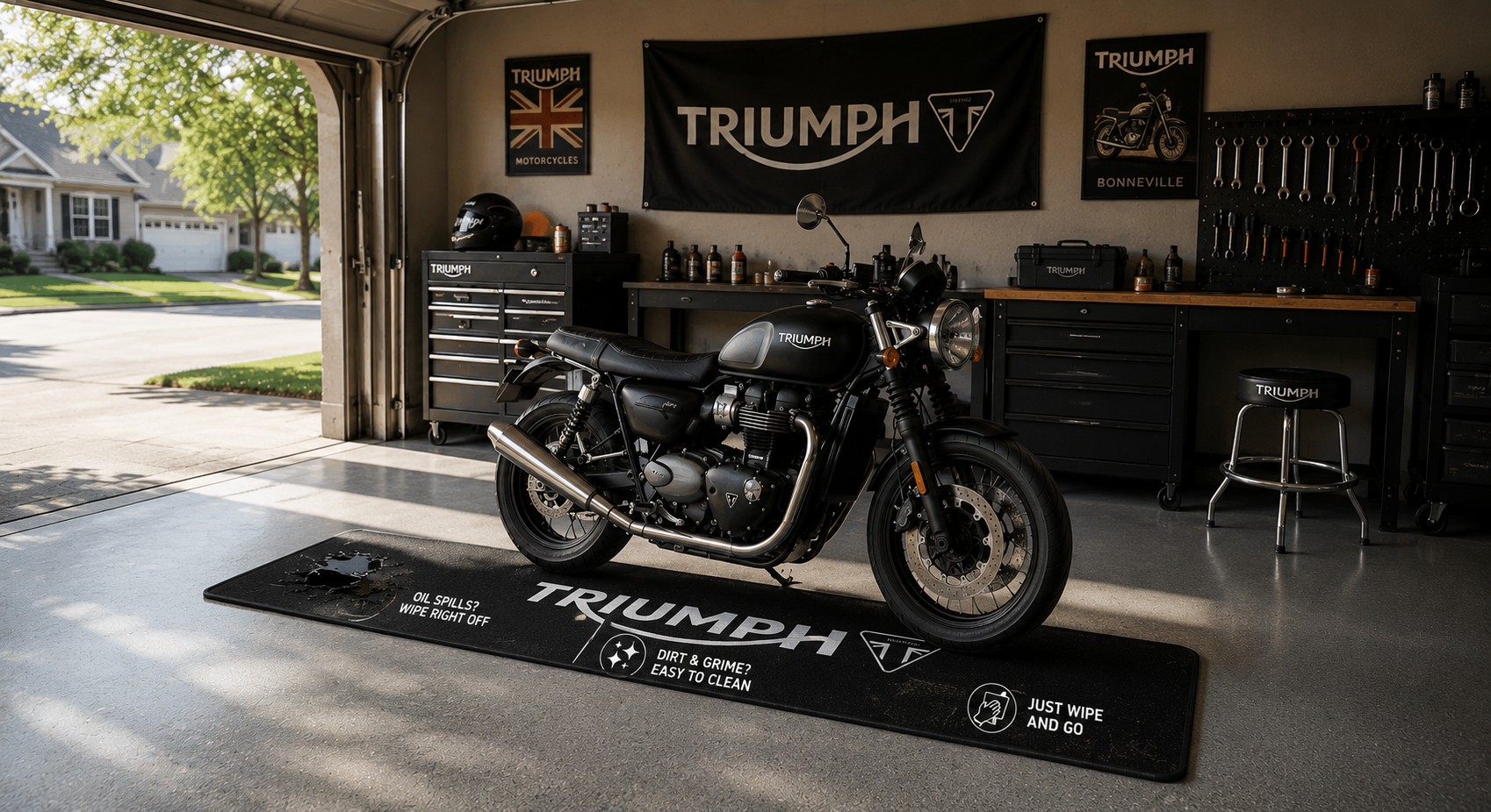 Triumph Motorcycle Garage Mat – Premium 32x87 Inch Parking Floor Mat