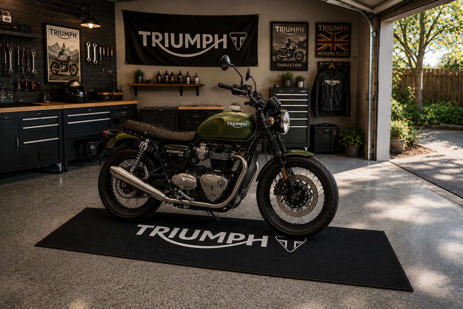 Triumph Motorcycle Garage Mat – Premium 32x87 Inch Parking Floor Mat