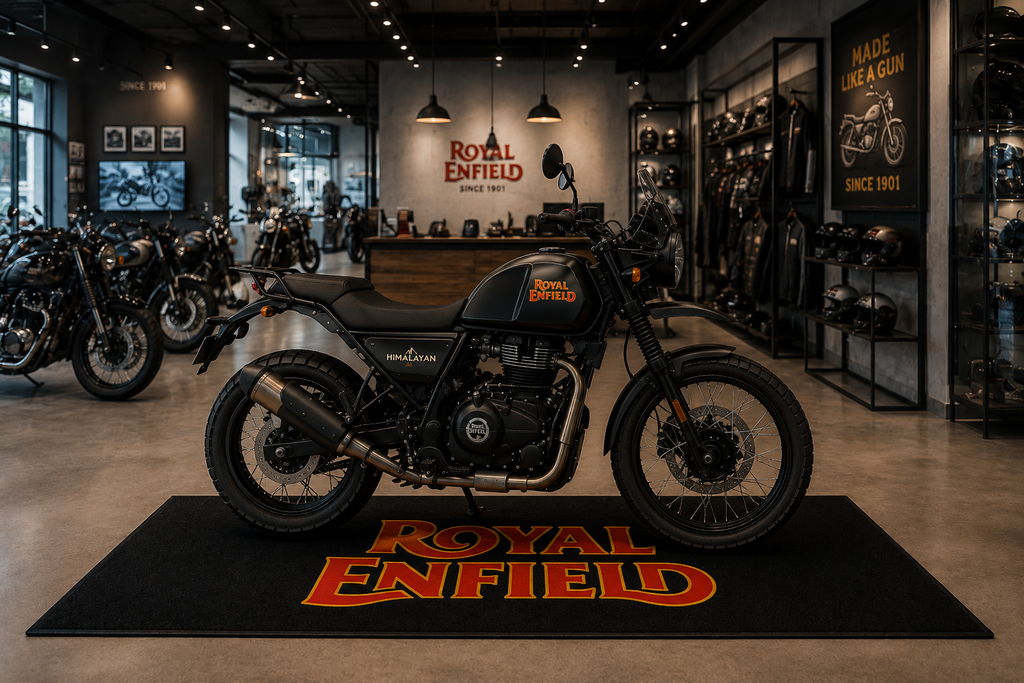 Royal Enfield Motorcycle Garage Mat – Premium 32x87 Inch Parking Floor Mat