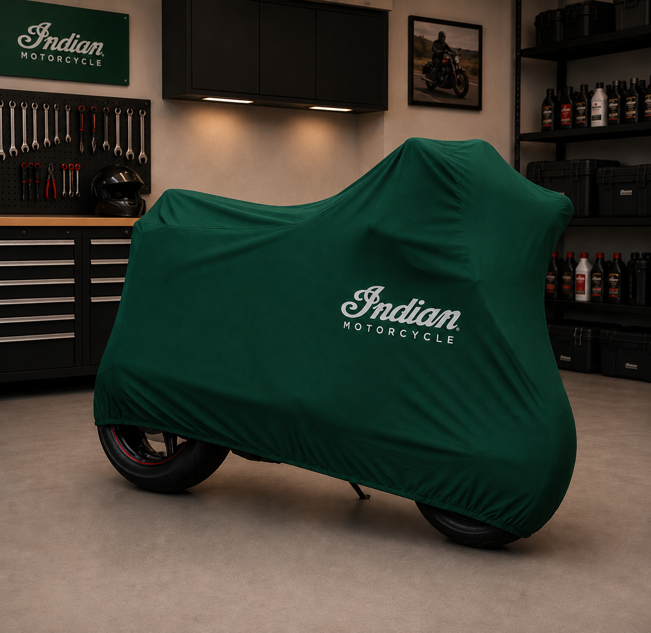Indian Motorcycle Premium Indoor Motorcycle Cover – Soft Breathable Stretch Fabric Garage Dust Protection