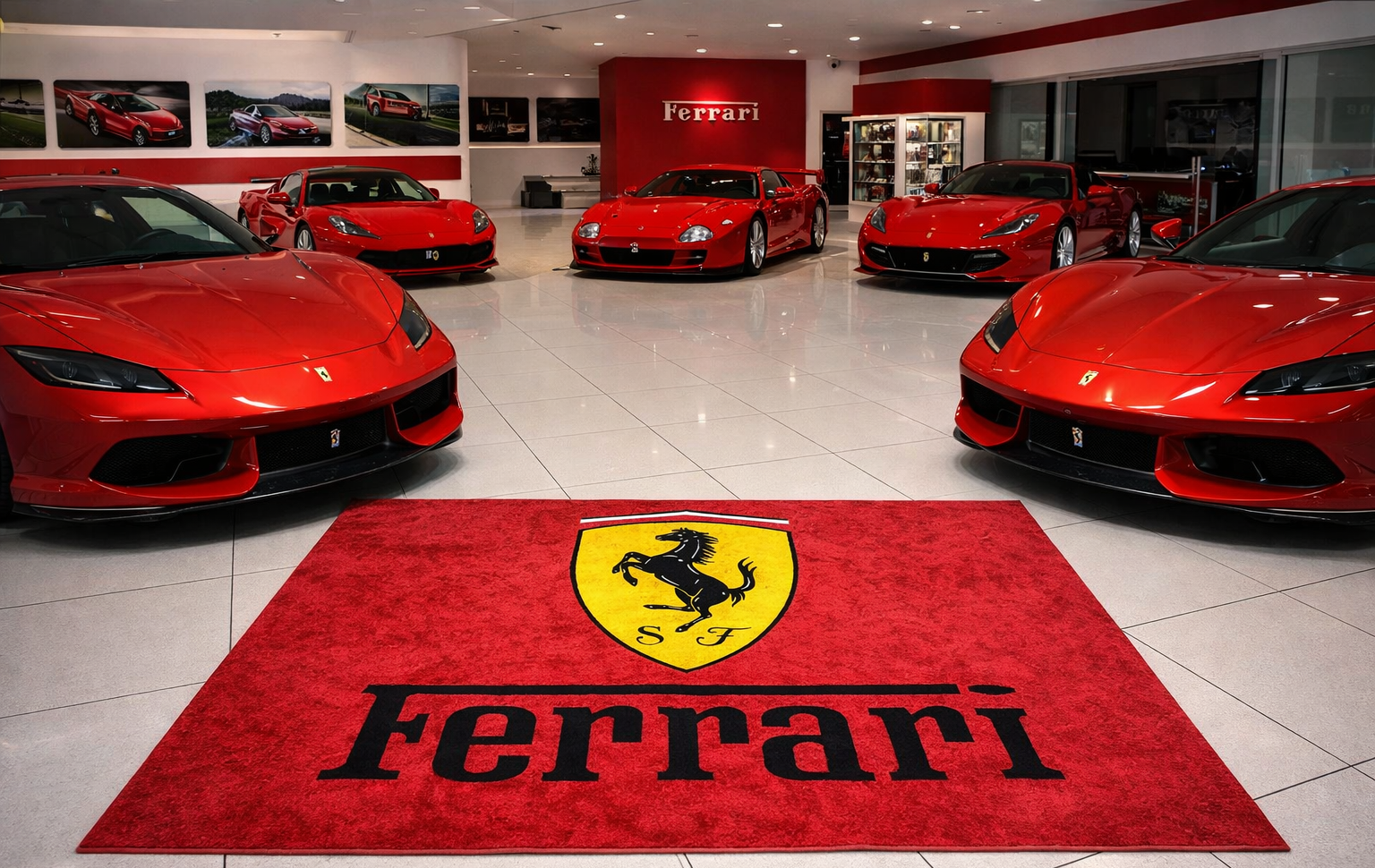 Ferrari Garage Floor Mat 5x7 FT (60x87 Inches) Showroom Rug
