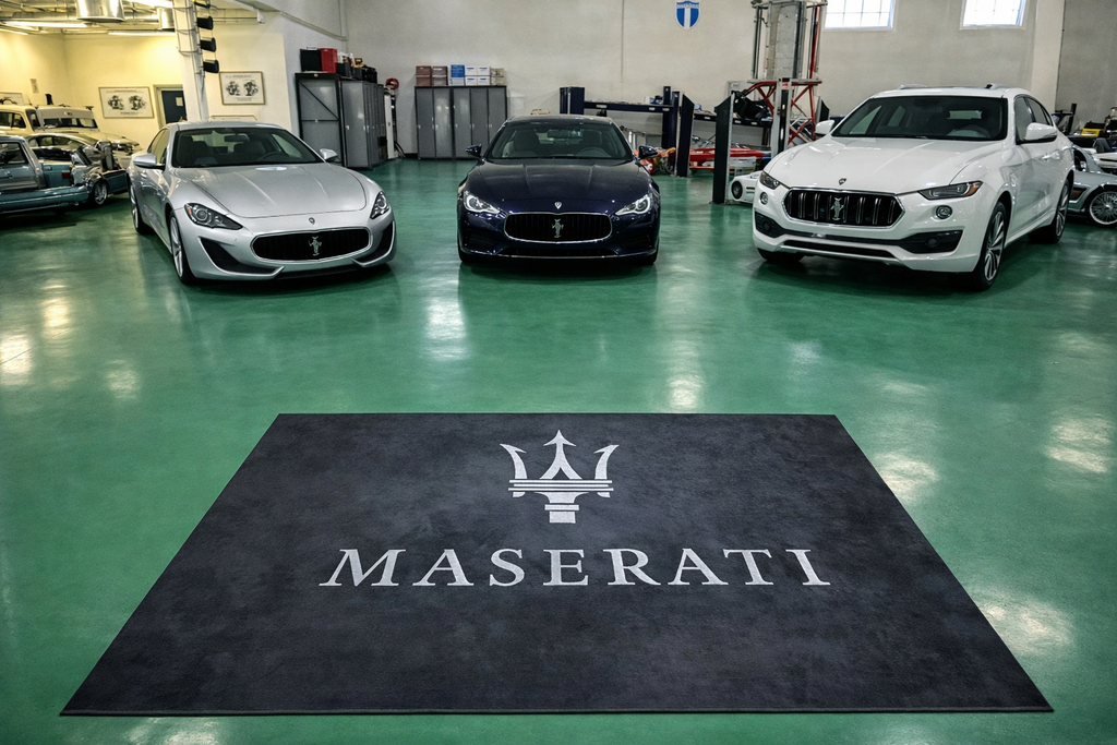 Maserati Garage Floor Mat 5x7 FT (60x87 Inches) Showroom Rug