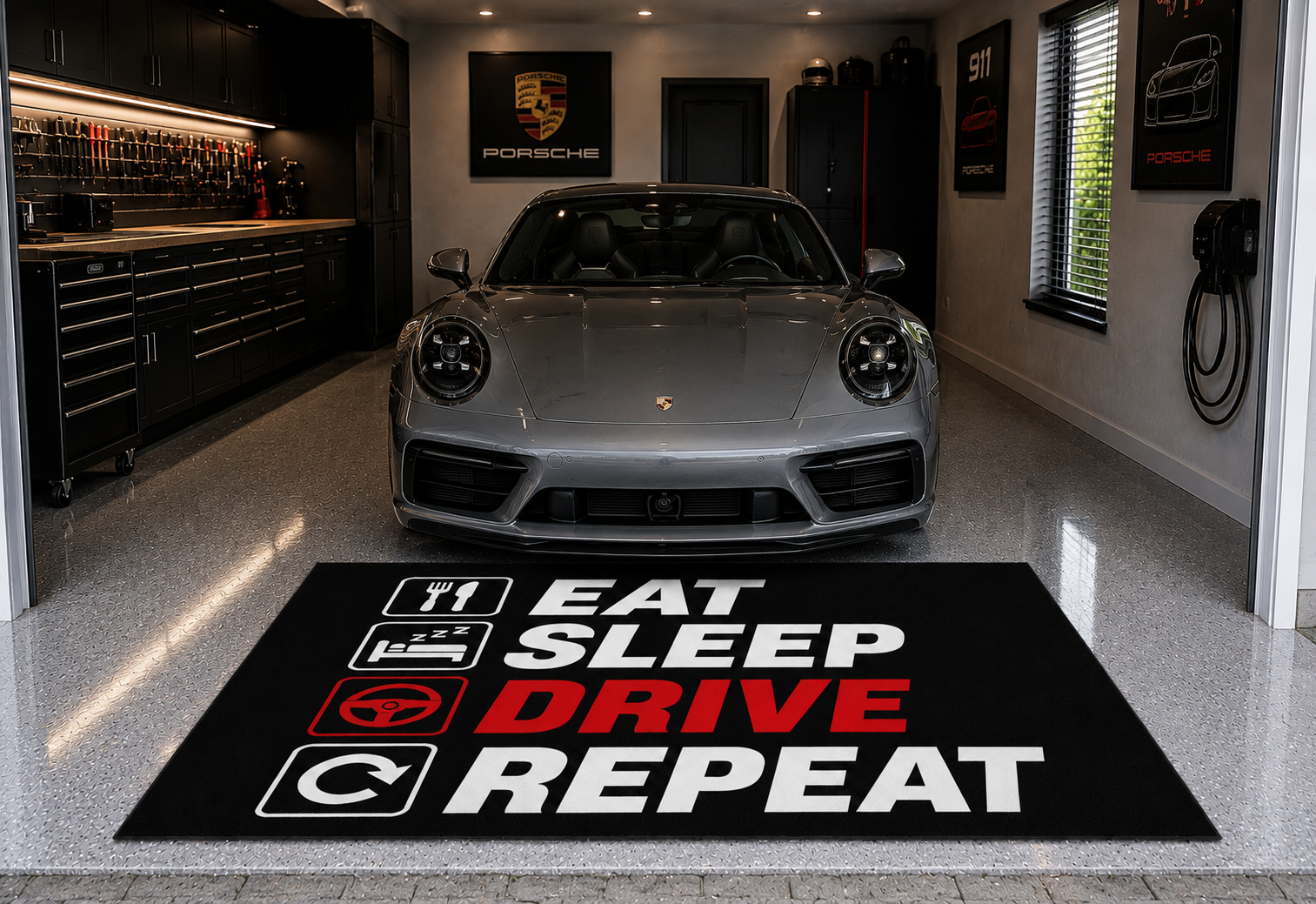 EAT / SLEEP / DRIVE Garage Floor Mat – Premium Parking Mat 60x87 Inches