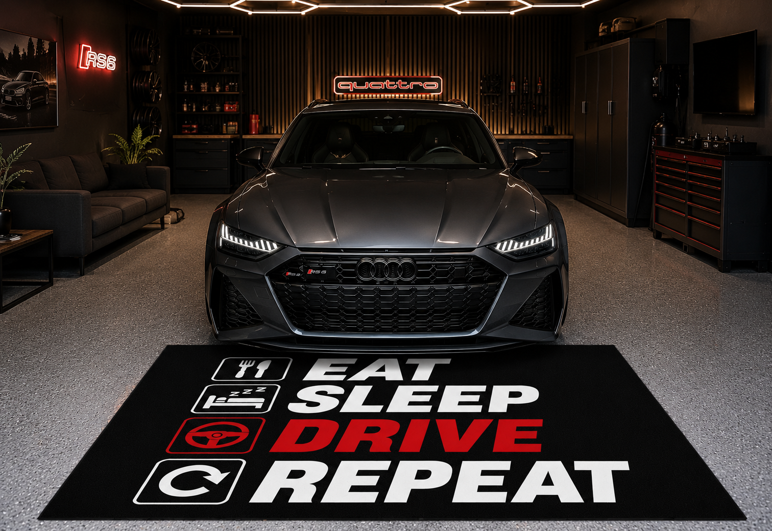 EAT / SLEEP / DRIVE Garage Floor Mat – Premium Parking Mat 60x87 Inches